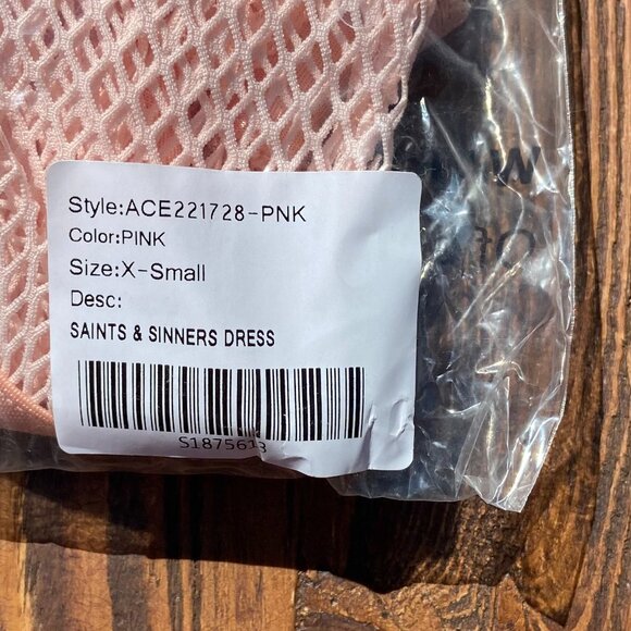 NWT Club Exx Pastel Pink Fishnet Ruffled Lace Bell Sleeve Fairycore Mini Dress - Picture 7 of 10